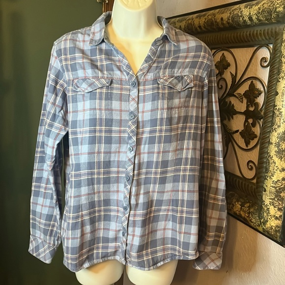 Columbia Tops - Columbia Essential Women’s Blue Plaid Button Up Flannel Shirt Sz L